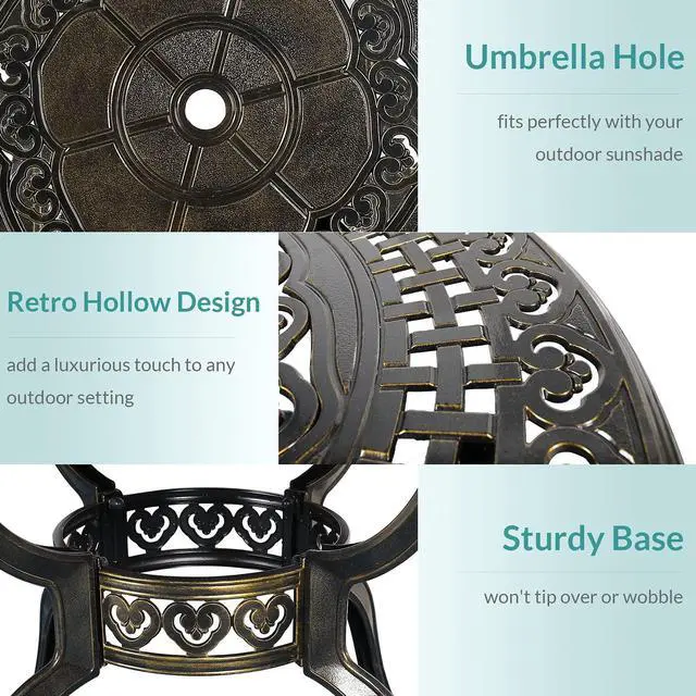 Alt view image 5 of 7 - MEETWARM 5 Piece Patio Dining Set, Outdoor All-Weather Cast Aluminum Dining Table Set, Patio Furniture Set for Backyard Garden Deck, Include 4 Chairs, 4 Cushions and 1 Round Table with Umbrella Hole