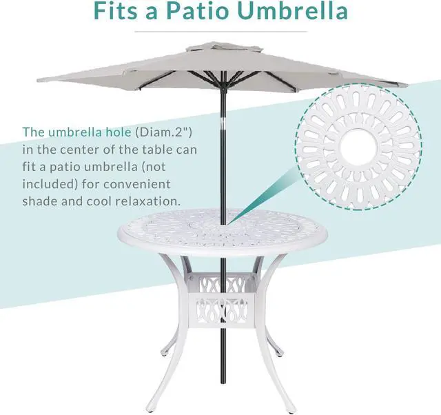 Alt view image 4 of 7 - MEETWARM 5-Piece Outdoor Patio Dining Set, All-Weather Cast Aluminum Patio Conversation Set for Backyard Garden Deck with 4 Cushions Swivel Rocker Chairs and 35.4" Round Table, White
