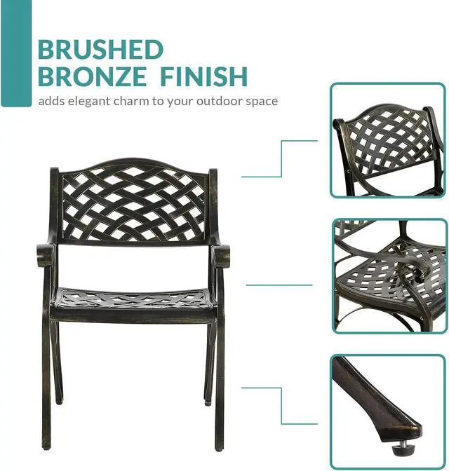 Alt view image 2 of 7 - MEETWARM 5-Piece Outdoor Furniture Dining Set, All Weather Cast Aluminum Conversation Set Includes 4 Chairs and a 35.4" Round Table with 2" Umbrella Hole for Patio Garden Deck, Lattice Weave Design