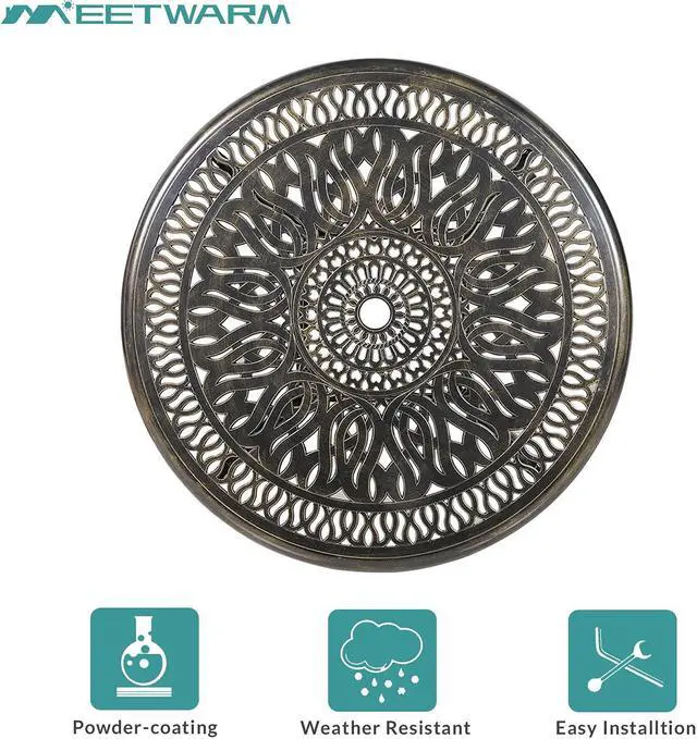 Alt view image 4 of 7 - MEETWARM 5-Piece Outdoor Furniture Dining Set, All Weather Cast Aluminum Conversation Set Includes 4 Chairs and a 35.4" Round Table with 2" Umbrella Hole for Patio Garden Deck, Lattice Weave Design