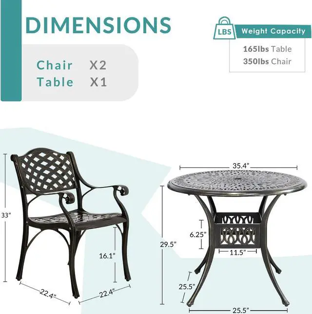 Alt view image 5 of 7 - MEETWARM 5-Piece Outdoor Furniture Dining Set, All Weather Cast Aluminum Conversation Set Includes 4 Chairs and a 35.4" Round Table with 2" Umbrella Hole for Patio Garden Deck, Lattice Weave Design