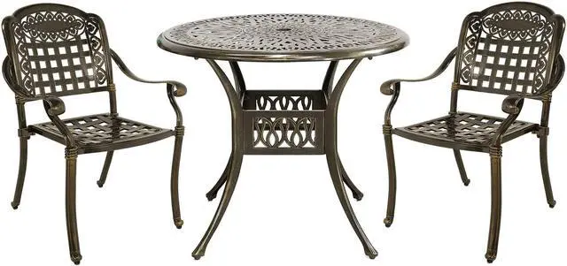Main image of MEETWARM 3 Piece Patio Bistro Set, Outdoor All-Weather Cast Aluminum Dining Furniture Set Includes 2 Chairs and a 35.4 Round Table with Umbrella Hole for Garden Deck