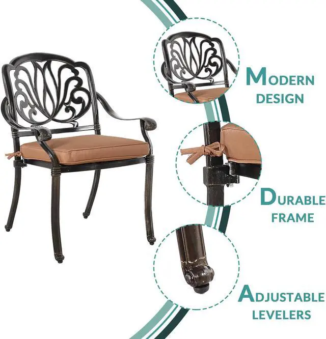 Alt view image 2 of 7 - MEETWARM 7-Piece Outdoor Patio Dining Set, All-Weather Cast Aluminum Patio Conversation Set with 2 Swivel Rocker Chairs, 4 Stationary, 1 Rectangular Table, 6 Cushions, 2" Umbrella Hole