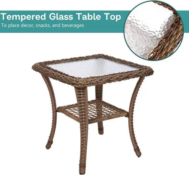 Alt view image 5 of 7 - MEETWARM 3 Pieces Outdoor Wicker Rocking Chair Set, Rattan Patio Rocker Chairs Set with Cushions and Glass-Top Coffee Table, Conversation Bistro Set for Porch & Backyard - Beige