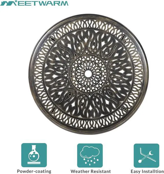 Alt view image 3 of 7 - MEETWARM 35.4" Round Patio Dinning Table, Outdoor Cast Aluminum Dinning Table with 2" Umbrella Hole, Dark Bronze