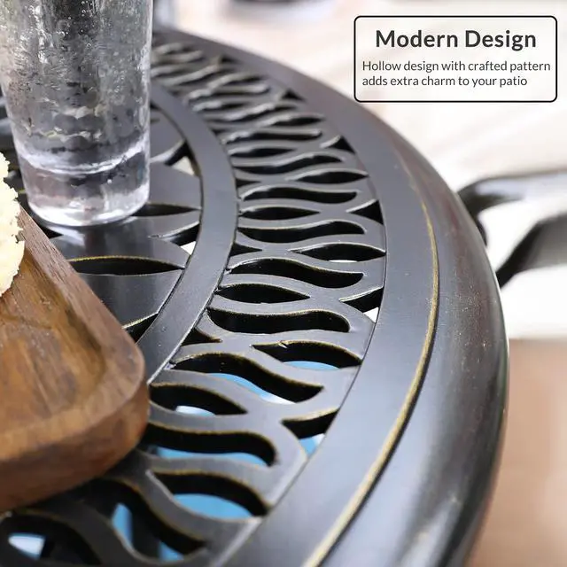 Alt view image 5 of 7 - MEETWARM 35.4" Round Patio Dinning Table, Outdoor Cast Aluminum Dinning Table with 2" Umbrella Hole, Dark Bronze