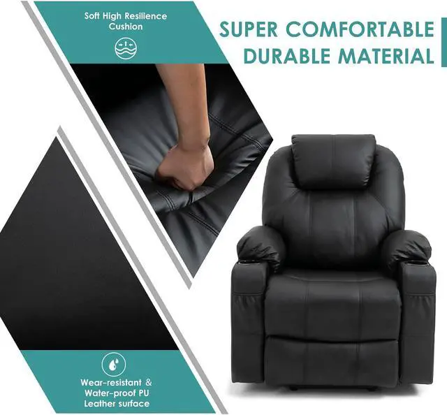 Alt view image 7 of 7 - MEETWARM Power Lift Chair Electric Recliner for Elderly Heated Vibration Massage Faux Leather Recliner Chair with 2 Remote Controls, USB Ports, Cup Holders & Side Pockets for Living Room (Black)