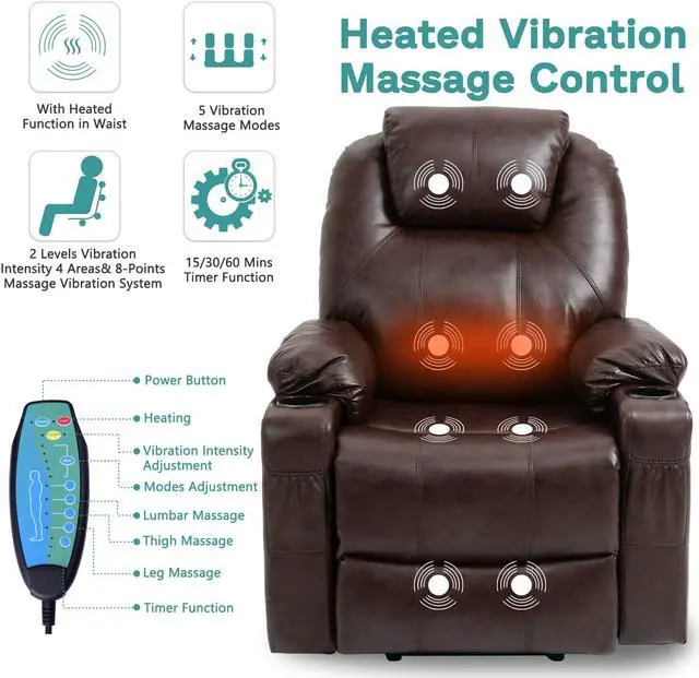 Alt view image 2 of 7 - MEETWARM Power Lift Chair Electric Recliner for Elderly Heated Vibration Massage Faux Leather Recliner Chair with 2 Remote Controls, USB Ports, Cup Holders & Side Pockets for Living Room (Brown)