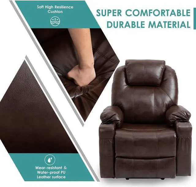 Alt view image 7 of 7 - MEETWARM Power Lift Chair Electric Recliner for Elderly Heated Vibration Massage Faux Leather Recliner Chair with 2 Remote Controls, USB Ports, Cup Holders & Side Pockets for Living Room (Brown)