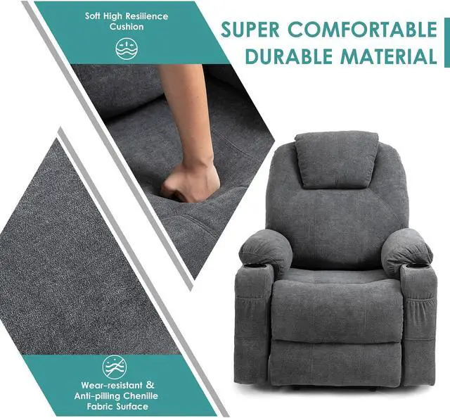 Alt view image 7 of 7 - MEETWARM Power Lift Chair Electric Recliner for Elderly Heated Vibration Massage Faux Leather Recliner Chair with 2 Remote Controls, USB Ports, Cup Holders & Side Pockets for Living Room (Grey)