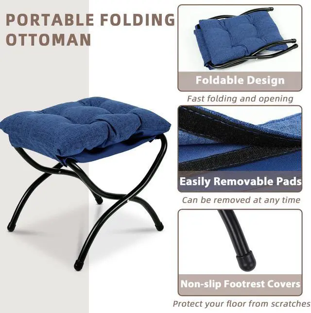 Alt view image 3 of 7 - MEETWARM Modern Velvet Fabric Lazy Chair with Ottoman, Accent Contemporary Lounge Chair, Upholstered Single Leisure Sofa Chair with a Side Pocket, Armrests and Thick Padded Back for Living Room(Blue)