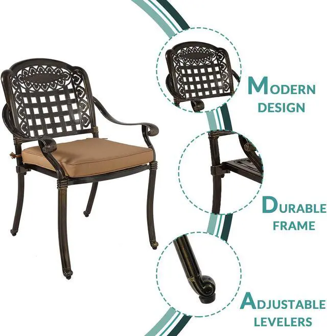 Alt view image 3 of 7 - MEETWARM 5 Piece Patio Dining Set, Outdoor All-Weather Cast Aluminum Dining Table Set, Patio Furniture Set for Backyard, Include 4 Chairs with Cushions and a 35.4" Round Table with Umbrella Hole