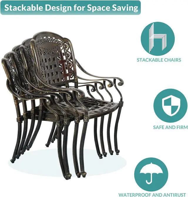 Alt view image 6 of 7 - MEETWARM 5 Piece Patio Dining Set, Outdoor All-Weather Cast Aluminum Dining Table Set, Patio Furniture Set for Backyard, Include 4 Chairs with Cushions and a 35.4" Round Table with Umbrella Hole