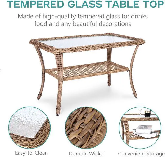 Alt view image 5 of 7 - MEETWARM 5 Pieces Outdoor Patio Rattan Furniture Sets, All Weather Patio Wicker Conversation Set - 2 Rocking Swivel Chairs 1 Rattan Loveseat Glider with Cushions, 2 Glass-Top Coffee Table, Beige