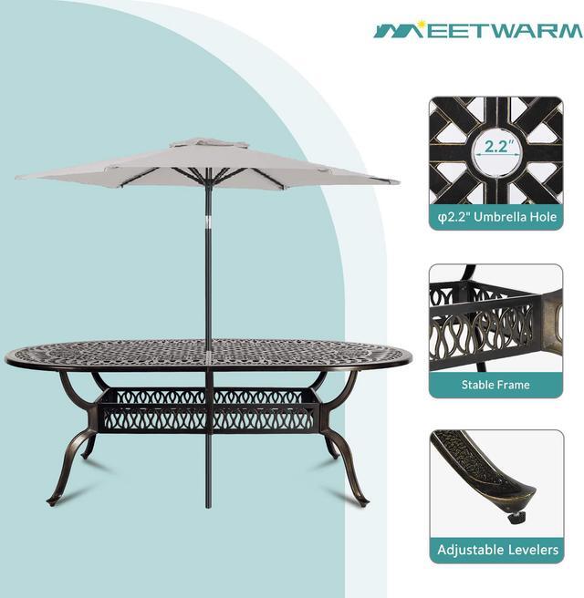 Alt view image 3 of 7 - MEETWARM 9-Piece Outdoor Patio Dining Set, 8 Outdoor Dining Chairs and 1 Oval Table with 2" Umbrella Hole, All Weather Cast Aluminum Patio Funiture Set for Backyard, Patio, Garden