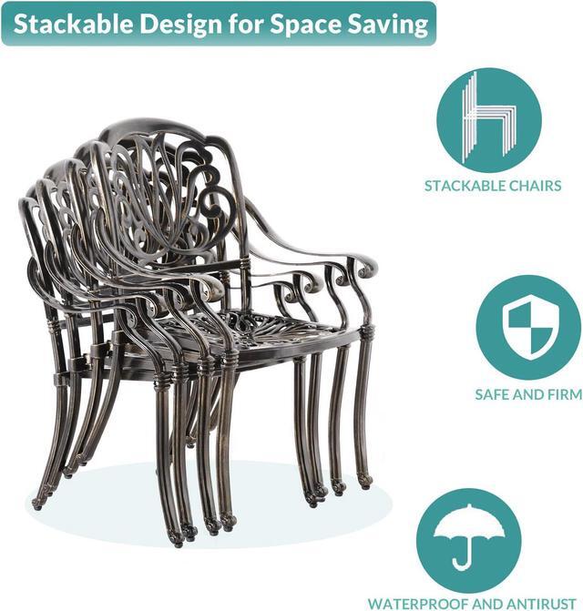 Alt view image 5 of 7 - MEETWARM 9-Piece Outdoor Patio Dining Set, 8 Outdoor Dining Chairs and 1 Oval Table with 2" Umbrella Hole, All Weather Cast Aluminum Patio Funiture Set for Backyard, Patio, Garden