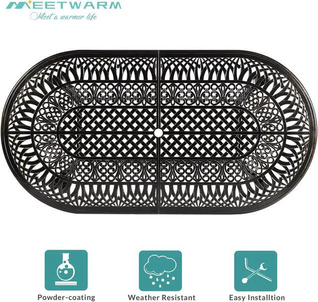 Alt view image 2 of 7 - MEETWARM 9-Piece Outdoor Patio Dining Set, All-Weather Cast Aluminum Patio Conversation Set with 2 Swivel Rocker Chairs, 6 Stationary, 1 Oval Table, 8 Cushions, 2" Umbrella Hole