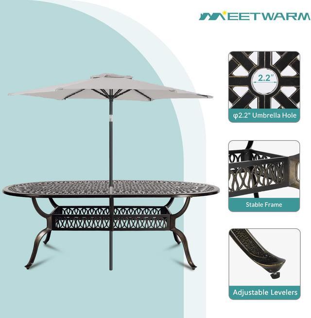 Alt view image 3 of 7 - MEETWARM 9-Piece Outdoor Patio Dining Set, All-Weather Cast Aluminum Patio Conversation Set with 6 Stationary, 2 Swivel Rocker Chairs, 1 Oval Table, 8 Cushions, 2" Umbrella Hole