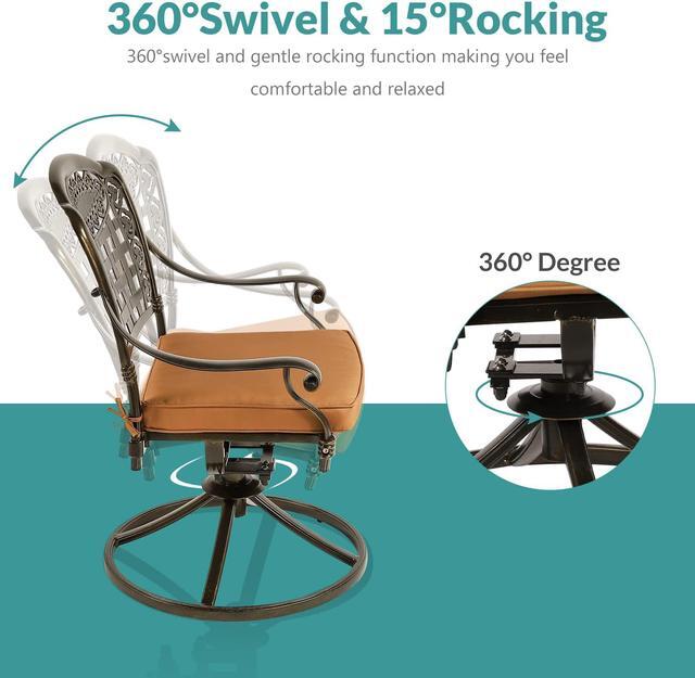 Alt view image 4 of 7 - MEETWARM 9-Piece Outdoor Patio Dining Set, All-Weather Cast Aluminum Patio Conversation Set with 6 Stationary, 2 Swivel Rocker Chairs, 1 Oval Table, 8 Cushions, 2" Umbrella Hole