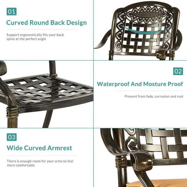 Alt view image 3 of 7 - MEETWARM 2 Piece Patio Dinning Swivel Chairs Rocker, Outdoor All-Weather Cast Aluminum Chairs with Cushions, Patio Bistro Dining Chair Set for Garden Deck Backyard, Dark Bronze