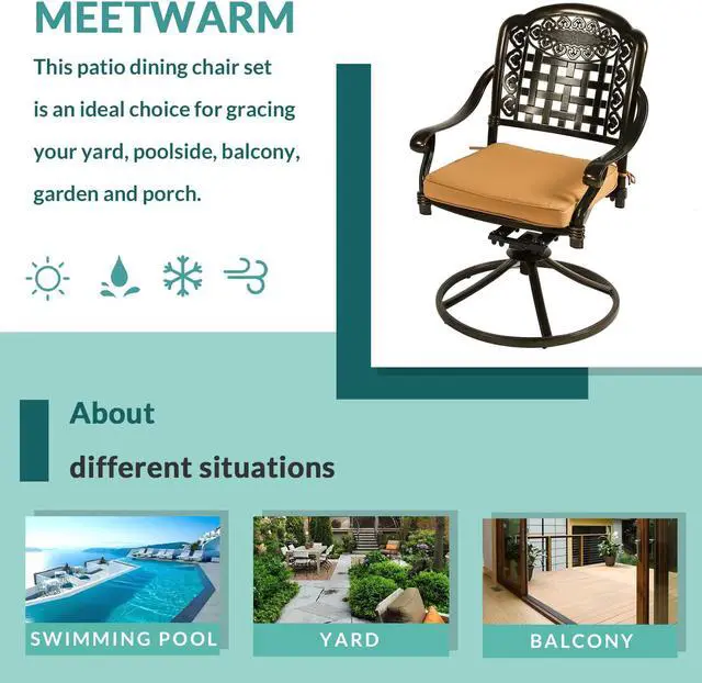 Alt view image 6 of 7 - MEETWARM 2 Piece Patio Dinning Swivel Chairs Rocker, Outdoor All-Weather Cast Aluminum Chairs with Cushions, Patio Bistro Dining Chair Set for Garden Deck Backyard, Dark Bronze