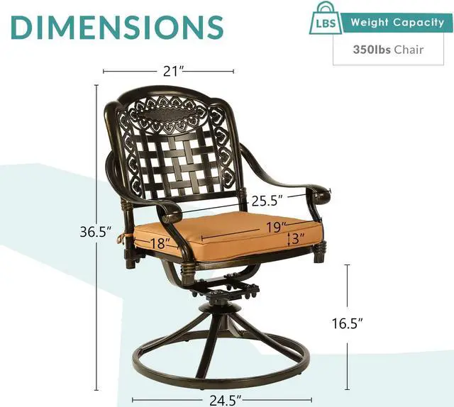 Alt view image 5 of 7 - MEETWARM 2 Piece Patio Dinning Swivel Chairs Rocker, Outdoor All-Weather Cast Aluminum Chairs with Cushions, Patio Bistro Dining Chair Set for Garden Deck Backyard, Dark Bronze