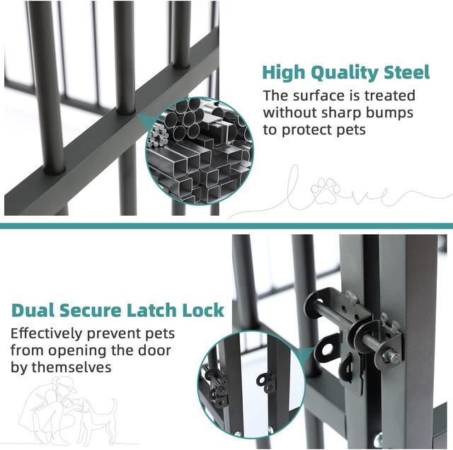 Alt view image 2 of 7 - MEETWARM Large Outdoor Dog Kennel, Metal Heavy Duty Outdoor Indoor Pet Playpen, Anti-Rust Dog Pens Outdoor Dog Fence with Anti-UV & Waterproof Top Cover and Secure Lock for Backyard, 5'L x 5'W x 6'H