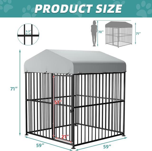 Alt view image 4 of 7 - MEETWARM Large Outdoor Dog Kennel, Metal Heavy Duty Outdoor Indoor Pet Playpen, Anti-Rust Dog Pens Outdoor Dog Fence with Anti-UV & Waterproof Top Cover and Secure Lock for Backyard, 5'L x 5'W x 6'H