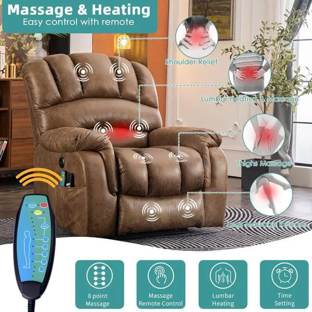 Alt view image 3 of 7 - MEETWARM Large Dual OKIN Motor Power Lift Recliner Chair for Elderly Big Man, Lay Flat Sleeper Electric Recliner with Massage and Heat, Infinite Position/2 Remote Controls/USB Port/Side Pockets(Brown)