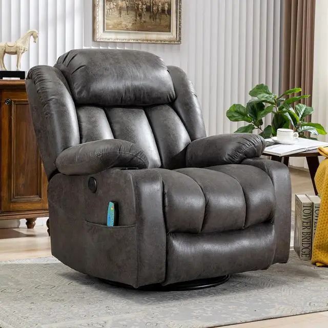Main image of MEETWARM Massage Swivel Rocker Recliner with Heat and Vibration, Manual Glider Rocking Recliner Chair, 360°Swivel Lounge Reclining Chair with Cup Holder/Remote Control/USB Ports(Grey)