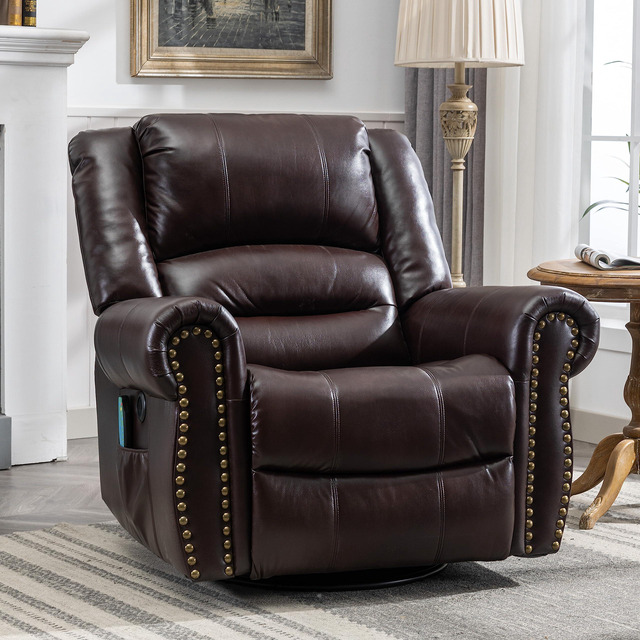 thumbnail image 2 of WARMHOL 360° Swivel Massage Glider Recliner With Heat & Vibration - Brown/Grey 2 of 5