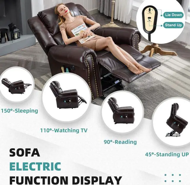 Alt view image 6 of 7 - MEETWARM Large Power Lift Electric Recliner Chair with Massage and Heat, Overstuffed Wide Recliner for Elderly, Heavy Duty Recliner for Living Room with 2 Remote Controls/USB Ports/Side Pockets(Dark)