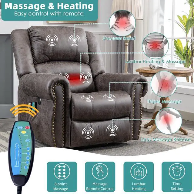 Alt view image 3 of 7 - MEETWARM Large Power Lift Electric Recliner Chair with Massage and Heat, Overstuffed Wide Recliner for Elderly, Heavy Duty Recliner for Living Room with 2 Remote Controls/USB Ports/Side Pockets(Grey)