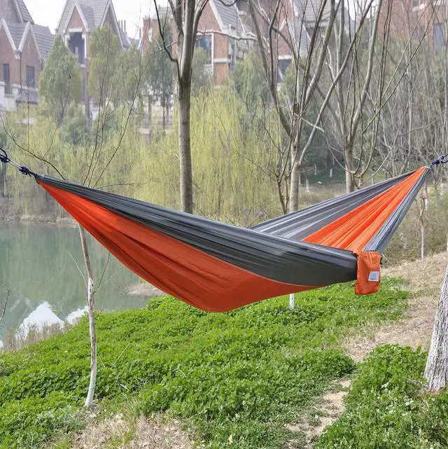 Main image of OuterEQ Portable Parachute Camping Hammocks Lightweight Nylon Fabric Travel Hammock (Orange, Approx 275cm x 140cm)