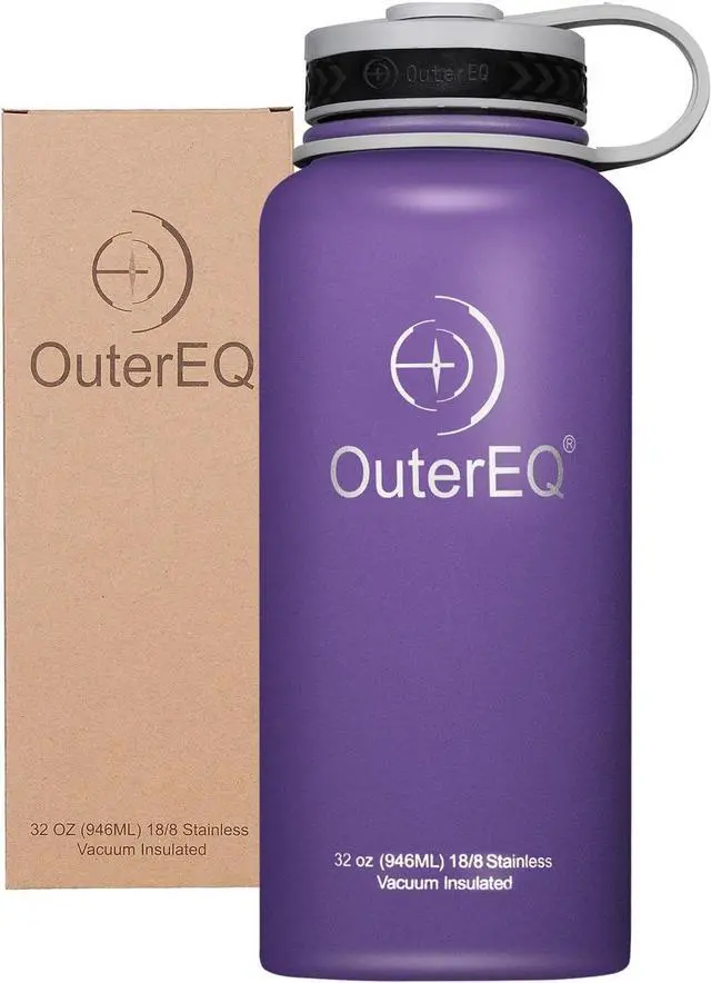 Alt view image 4 of 4 - OuterEQ 32 oz Vacuum Insulated Stainless Steel Water Bottle Purple