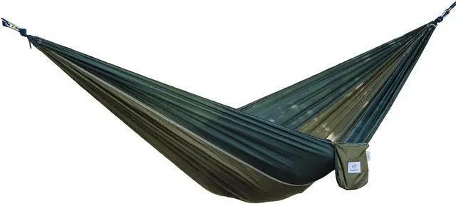 Main image of OuterEQ Portable Nylon Fabric Travel Camping Hammock Army/Olive, Approx 275cm x 140cm