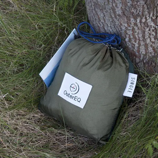 Alt view image 3 of 4 - OuterEQ Portable Nylon Fabric Travel Camping Hammock Army/Olive, Approx 275cm x 140cm