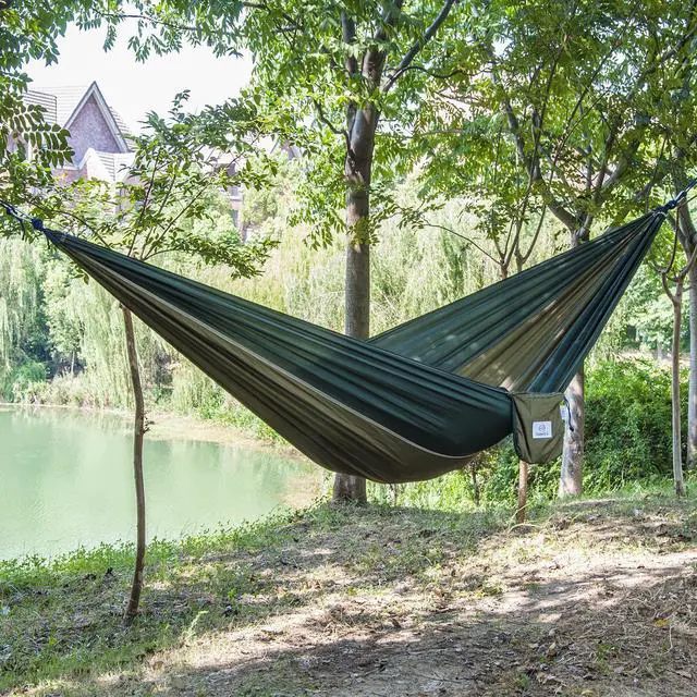 Alt view image 2 of 4 - OuterEQ Portable Nylon Fabric Travel Camping Hammock Army/Olive, Approx 275cm x 140cm