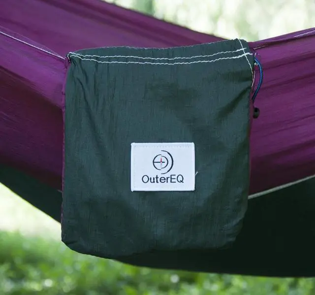 Alt view image 3 of 4 - OuterEQ Portable Nylon Fabric Travel Camping Hammock Purple/Army Approx 275cm x 140cm