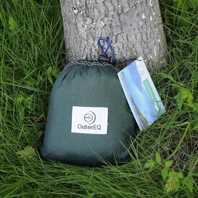 Alt view image 2 of 4 - OuterEQ Portable Nylon Fabric Travel Camping Hammock Purple/Army Approx 275cm x 140cm