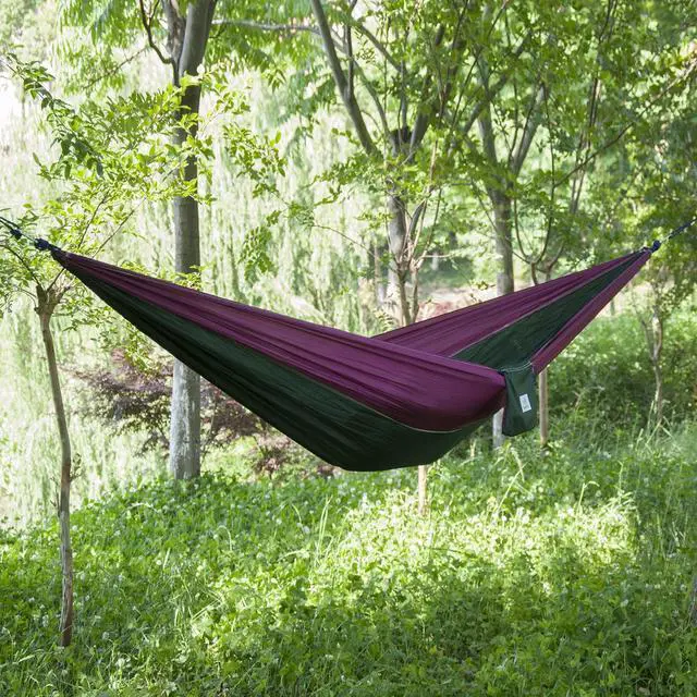 Alt view image 4 of 4 - OuterEQ Portable Nylon Fabric Travel Camping Hammock Purple/Army Approx 275cm x 140cm