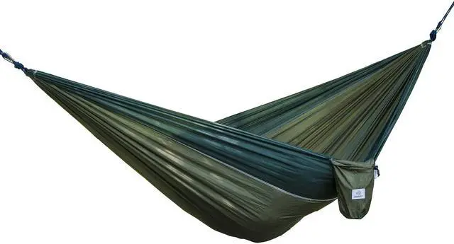 Main image of OuterEQ Portable Parachute Camping Hammocks Lightweight Nylon Fabric Travel Hammock (Army/Olive, 295cm x 198cm/Double)