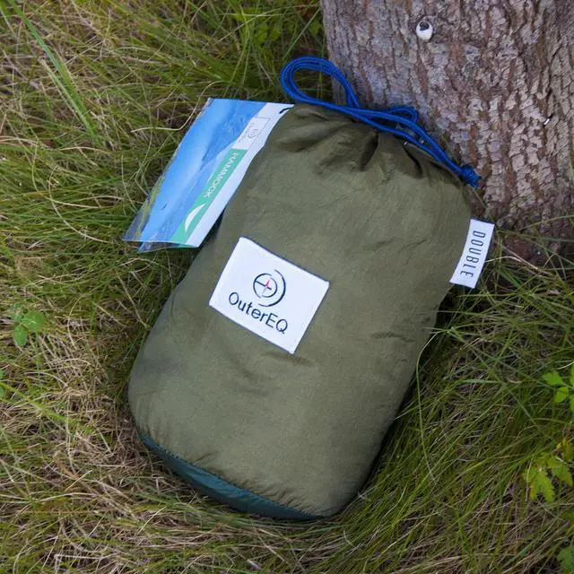 Alt view image 3 of 4 - OuterEQ Portable Parachute Camping Hammocks Lightweight Nylon Fabric Travel Hammock (Army/Olive, 295cm x 198cm/Double)