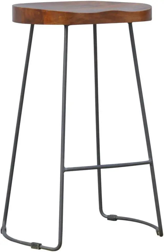 Alt view image 3 of 7 - Industrial Bar Stool with Chunky Wood Seat