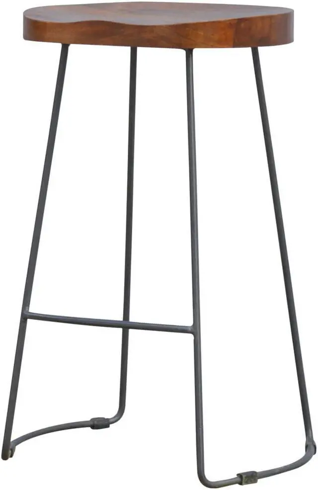 Alt view image 2 of 7 - Industrial Bar Stool with Chunky Wood Seat
