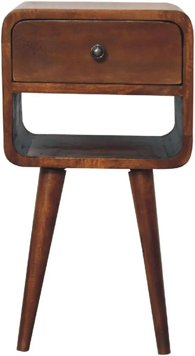 Main image of Mini Chestnut Curved Bedside with Lower Slot
