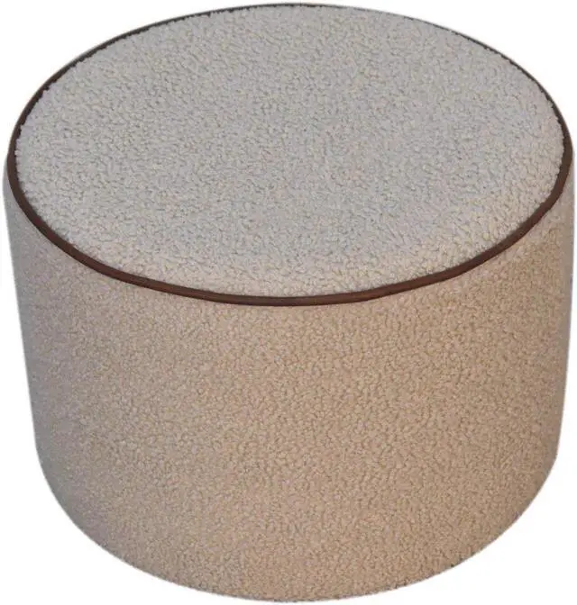 Alt view image 2 of 7 - Boucle Round Footstool with Bufallo Leather Piping