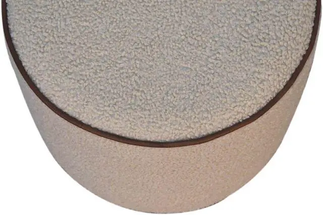 Alt view image 3 of 7 - Boucle Round Footstool with Bufallo Leather Piping