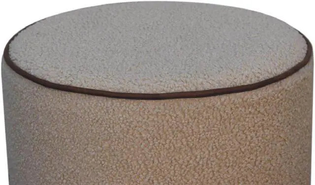 Alt view image 4 of 7 - Boucle Round Footstool with Bufallo Leather Piping