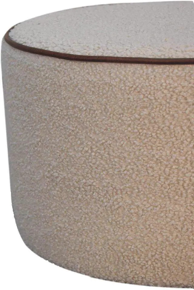 Alt view image 5 of 7 - Boucle Round Footstool with Bufallo Leather Piping